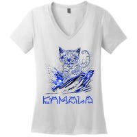 Blue Cats Wave For Kamala Funny Kamala Harris Cat Ladies Women's V-Neck T-Shirt