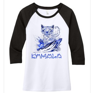 Blue Cats Wave For Kamala Funny Kamala Harris Cat Ladies Women's Tri-Blend 3/4-Sleeve Raglan Shirt