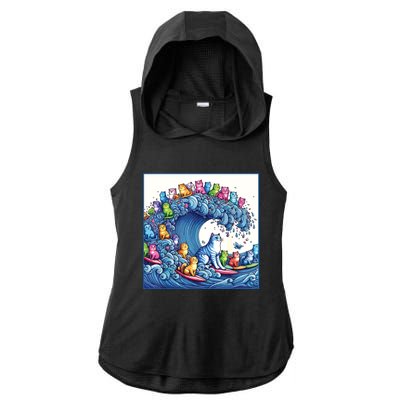 Blue Cats Wave For Kamala Funny Cat Lady Ladies PosiCharge Tri-Blend Wicking Draft Hoodie Tank