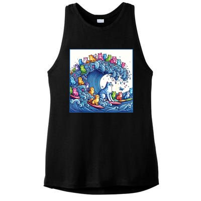 Blue Cats Wave For Kamala Funny Cat Lady Ladies PosiCharge Tri-Blend Wicking Tank