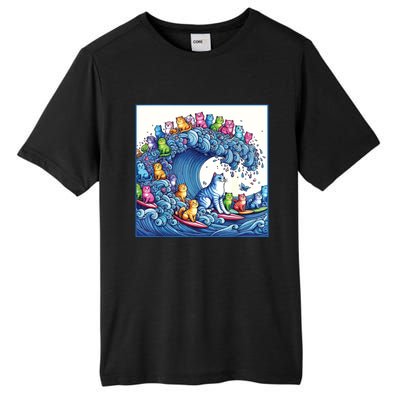 Blue Cats Wave For Kamala Funny Cat Lady Tall Fusion ChromaSoft Performance T-Shirt