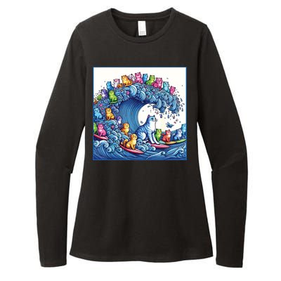 Blue Cats Wave For Kamala Funny Cat Lady Womens CVC Long Sleeve Shirt