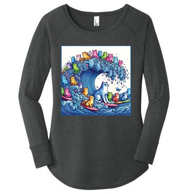 Blue Cats Wave For Kamala Funny Cat Lady Women's Perfect Tri Tunic Long Sleeve Shirt