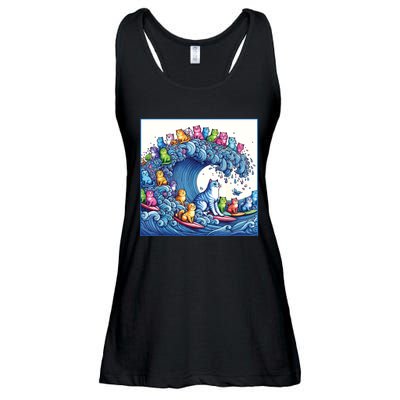 Blue Cats Wave For Kamala Funny Cat Lady Ladies Essential Flowy Tank