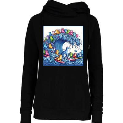 Blue Cats Wave For Kamala Funny Cat Lady Womens Funnel Neck Pullover Hood