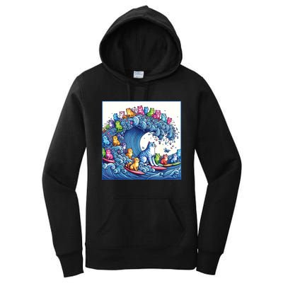 Blue Cats Wave For Kamala Funny Cat Lady Women's Pullover Hoodie