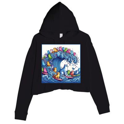 Blue Cats Wave For Kamala Funny Cat Lady Crop Fleece Hoodie