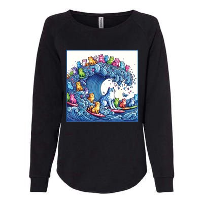 Blue Cats Wave For Kamala Funny Cat Lady Womens California Wash Sweatshirt