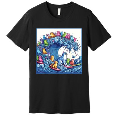 Blue Cats Wave For Kamala Funny Cat Lady Premium T-Shirt