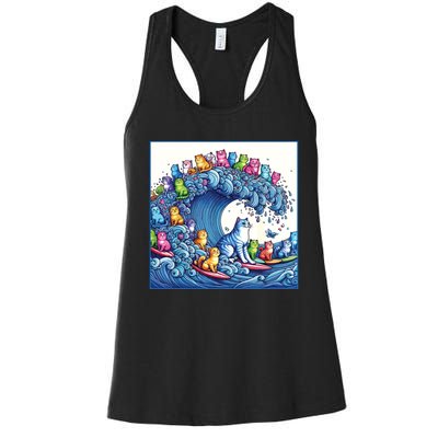 Blue Cats Wave For Kamala Funny Cat Lady Women's Racerback Tank