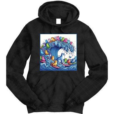 Blue Cats Wave For Kamala Funny Cat Lady Tie Dye Hoodie