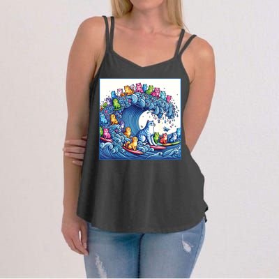 Blue Cats Wave For Kamala Funny Cat Lady Women's Strappy Tank