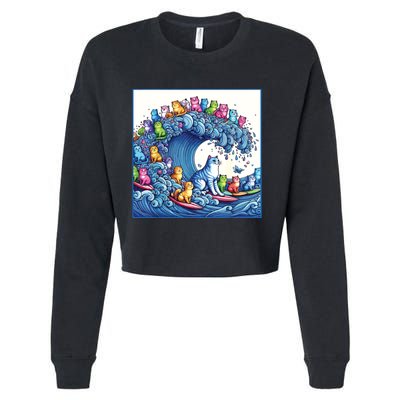 Blue Cats Wave For Kamala Funny Cat Lady Cropped Pullover Crew