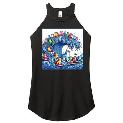 Blue Cats Wave For Kamala Funny Cat Lady Women's Perfect Tri Rocker Tank