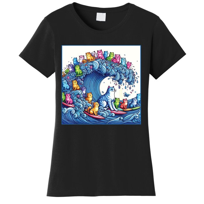 Blue Cats Wave For Kamala Funny Cat Lady Women's T-Shirt