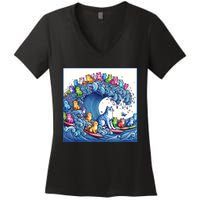 Blue Cats Wave For Kamala Funny Cat Lady Women's V-Neck T-Shirt