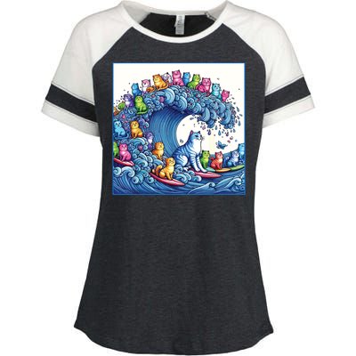 Blue Cats Wave For Kamala Funny Cat Lady Enza Ladies Jersey Colorblock Tee