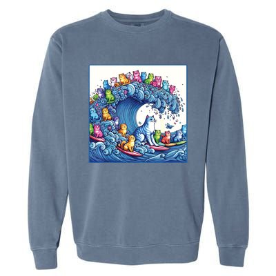 Blue Cats Wave For Kamala Funny Cat Lady Garment-Dyed Sweatshirt