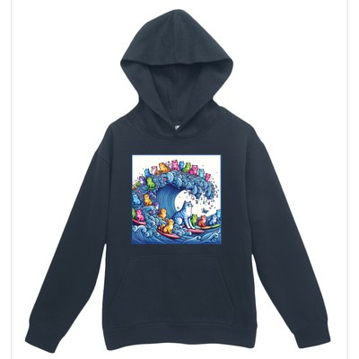 Blue Cats Wave For Kamala Funny Cat Lady Urban Pullover Hoodie