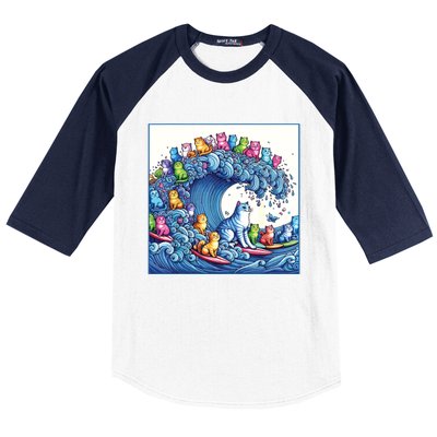 Blue Cats Wave For Kamala Funny Cat Lady Baseball Sleeve Shirt