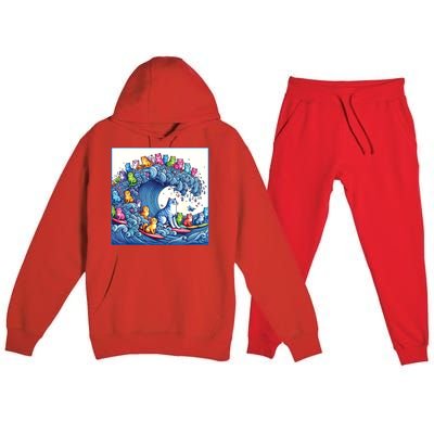 Blue Cats Wave For Kamala Funny Cat Lady Premium Hooded Sweatsuit Set