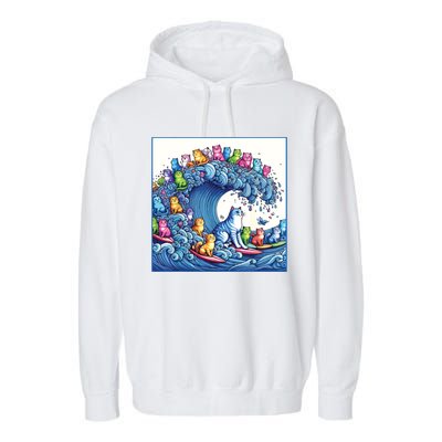 Blue Cats Wave For Kamala Funny Cat Lady Garment-Dyed Fleece Hoodie