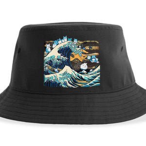 Blue Cats Wave For Kamala Funny Cat Lady President Sustainable Bucket Hat