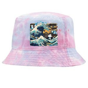 Blue Cats Wave For Kamala Funny Cat Lady President Tie-Dyed Bucket Hat