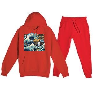 Blue Cats Wave For Kamala Funny Cat Lady President Premium Hooded Sweatsuit Set