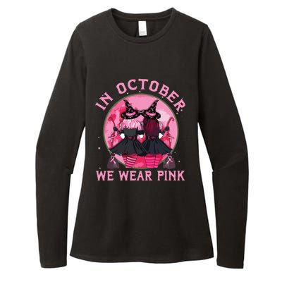 Breast Cancer Warrior Shirts Witches In October We Wear Pink Womens CVC Long Sleeve Shirt