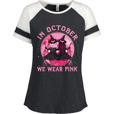 Breast Cancer Warrior Shirts Witches In October We Wear Pink Enza Ladies Jersey Colorblock Tee