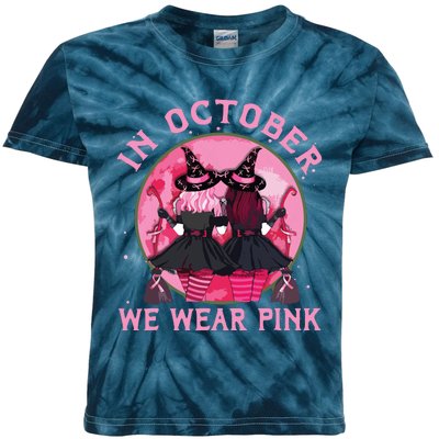 Breast Cancer Warrior Shirts Witches In October We Wear Pink Kids Tie-Dye T-Shirt