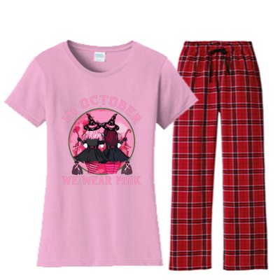 Breast Cancer Warrior Shirts Witches In October We Wear Pink Women's Flannel Pajama Set