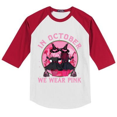 Breast Cancer Warrior Shirts Witches In October We Wear Pink Kids Colorblock Raglan Jersey