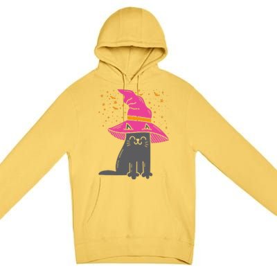 Black Cat Witch Hat Funny Halloween Animal Pet Kitten Premium Pullover Hoodie