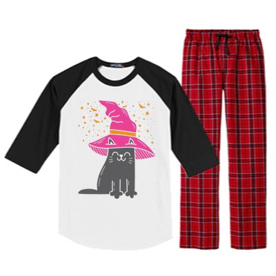 Black Cat Witch Hat Funny Halloween Animal Pet Kitten Raglan Sleeve Pajama Set