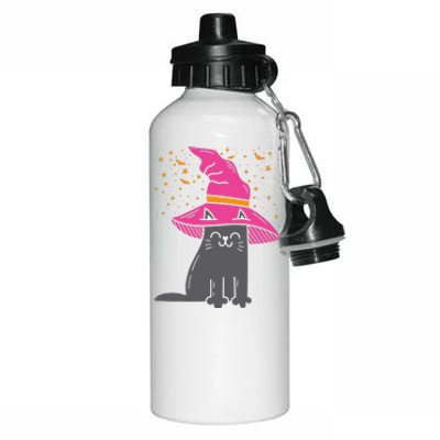 Black Cat Witch Hat Funny Halloween Animal Pet Kitten Aluminum Water Bottle 