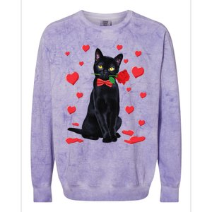 Black Cat With Rose Valentines Valentine Cat Lover Colorblast Crewneck Sweatshirt