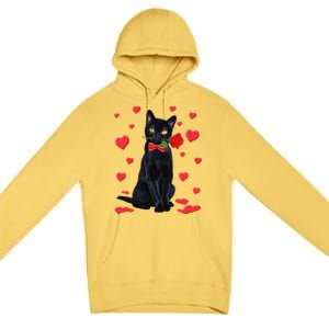 Black Cat With Rose Valentines Valentine Cat Lover Premium Pullover Hoodie