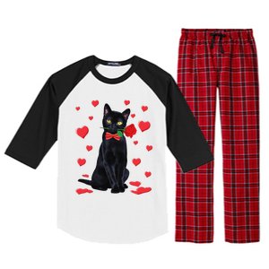 Black Cat With Rose Valentines Valentine Cat Lover Raglan Sleeve Pajama Set