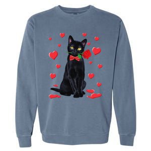 Black Cat With Rose Valentines Valentine Cat Lover Garment-Dyed Sweatshirt