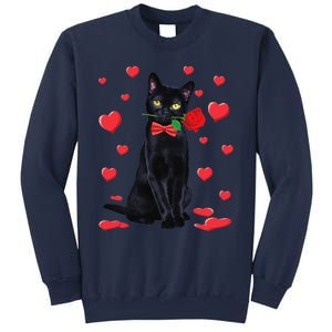 Black Cat With Rose Valentines Valentine Cat Lover Sweatshirt