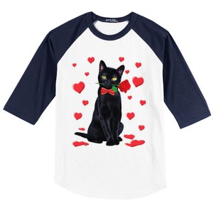 Black Cat With Rose Valentines Valentine Cat Lover Baseball Sleeve Shirt