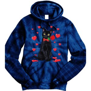 Black Cat With Rose Valentines Valentine Cat Lover Tie Dye Hoodie