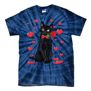 Black Cat With Rose Valentines Valentine Cat Lover Tie-Dye T-Shirt