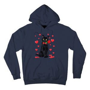 Black Cat With Rose Valentines Valentine Cat Lover Tall Hoodie