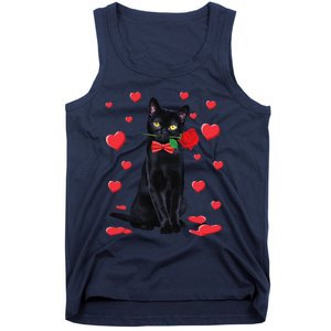 Black Cat With Rose Valentines Valentine Cat Lover Tank Top