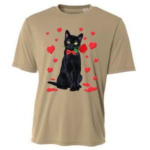 Black Cat With Rose Valentines Valentine Cat Lover Cooling Performance Crew T-Shirt