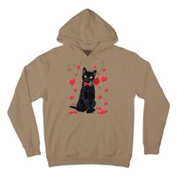 Black Cat With Rose Valentines Valentine Cat Lover Hoodie