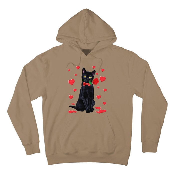 Black Cat With Rose Valentines Valentine Cat Lover Hoodie